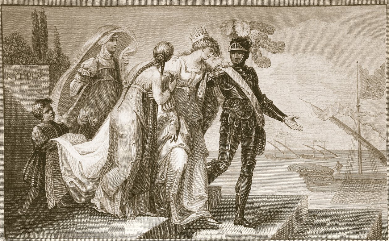 Richard eu deixo Chipre, gravado por J. Fittler, ilustração de "The History of England", de David Hume, pub. por R. Bowyer, Londres, 1812 de Henry Tresham