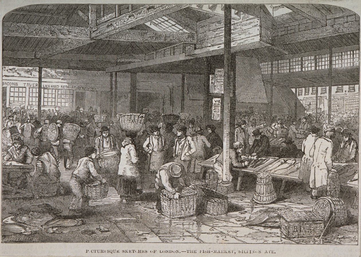 Vista interior do mercado Billingsgate, 1849 de Henry Vizetelly