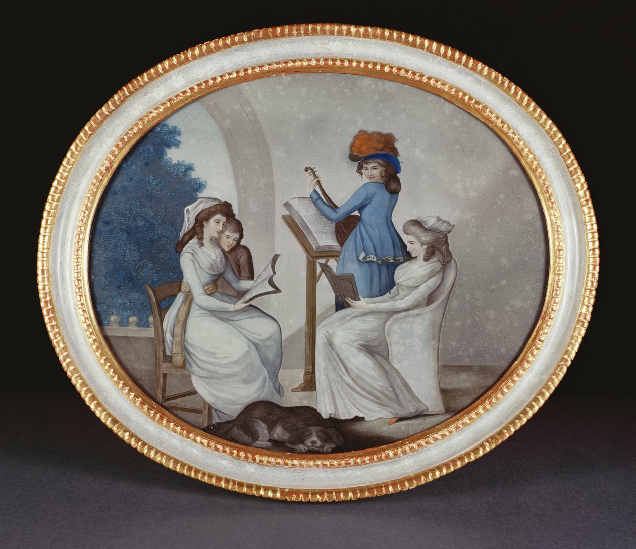 Uma pintura de vidro reversa mostrando músicos senhora, período de Qianlong (1736-95) c.1790 (vidro) de Henry W. Banbury