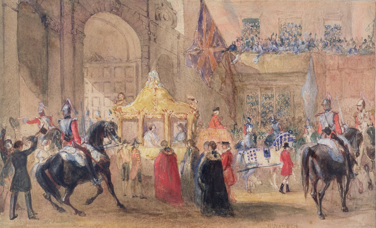 O prefeito se preparando para saudar a rainha Vitória (1819-1901) em Temple Bar em 1837 de Henry Warren