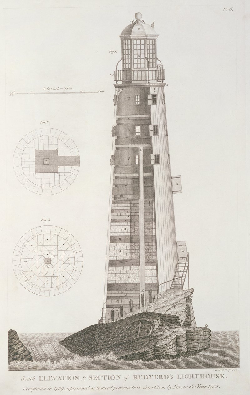 Farol de Edystone gravado por John Record (fl.1768-80), 1784 de Henry Winstanley