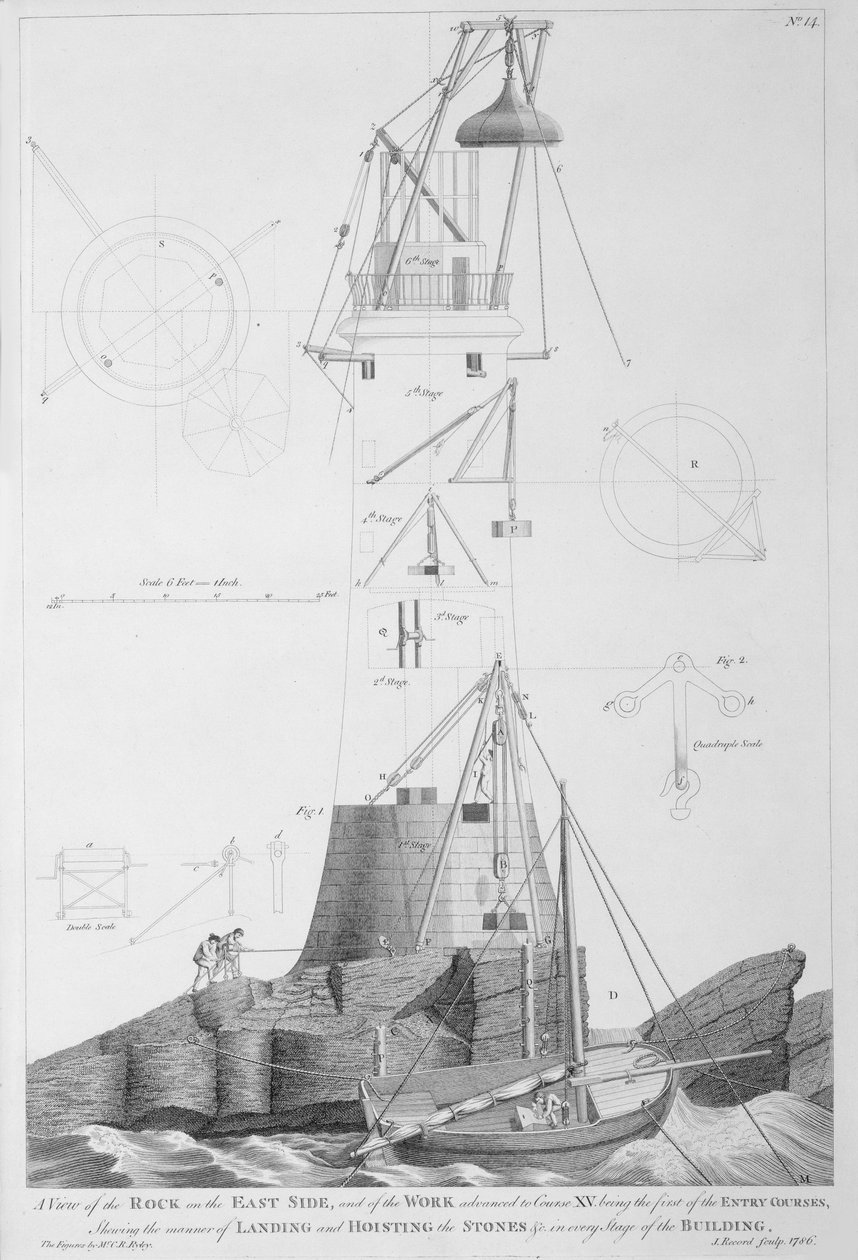 Farol de Edystone gravado por John Record (fl.1768-86), 1786 de Henry Winstanley