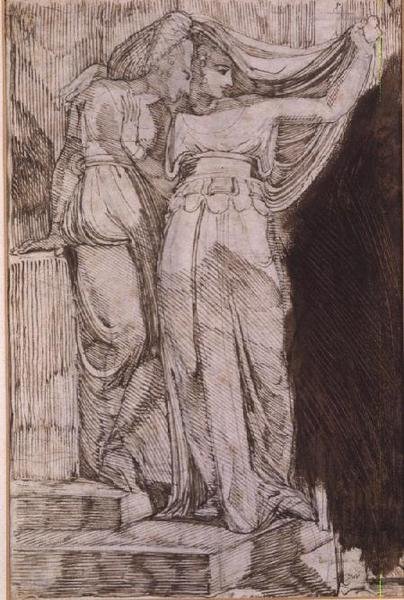 Duas Figuras Femininas de Pé sobre Passos, Roma, Maio de 1787 de Johann Heinrich Füssli