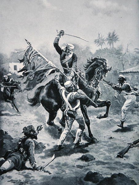 Tenente Roberts ganhando seu V.C., 2 de janeiro de 1858, ilustração de "A História da Nação" (litho) de Henry Payne