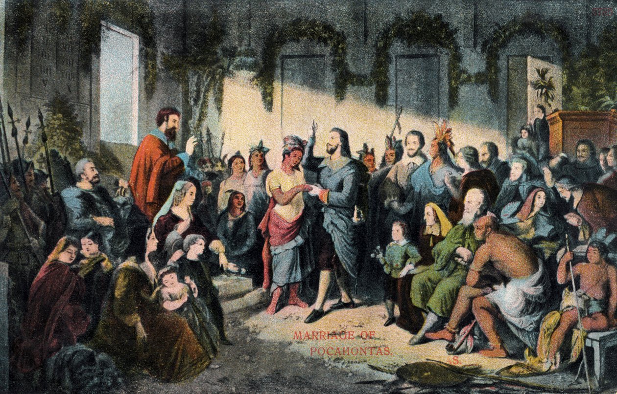 O casamento de Pocahontas e John Rolfe em Jamestown em 1614 de Henry (after) Brueckner