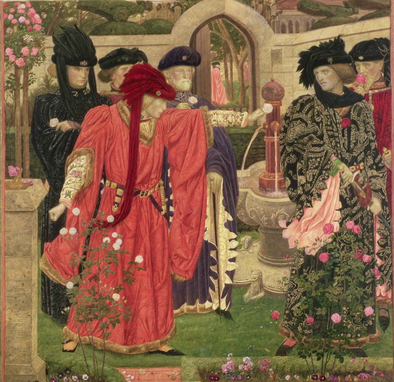 Escolhendo as rosas vermelhas e brancas no jardim do templo, 1910 de Henry A. Payne
