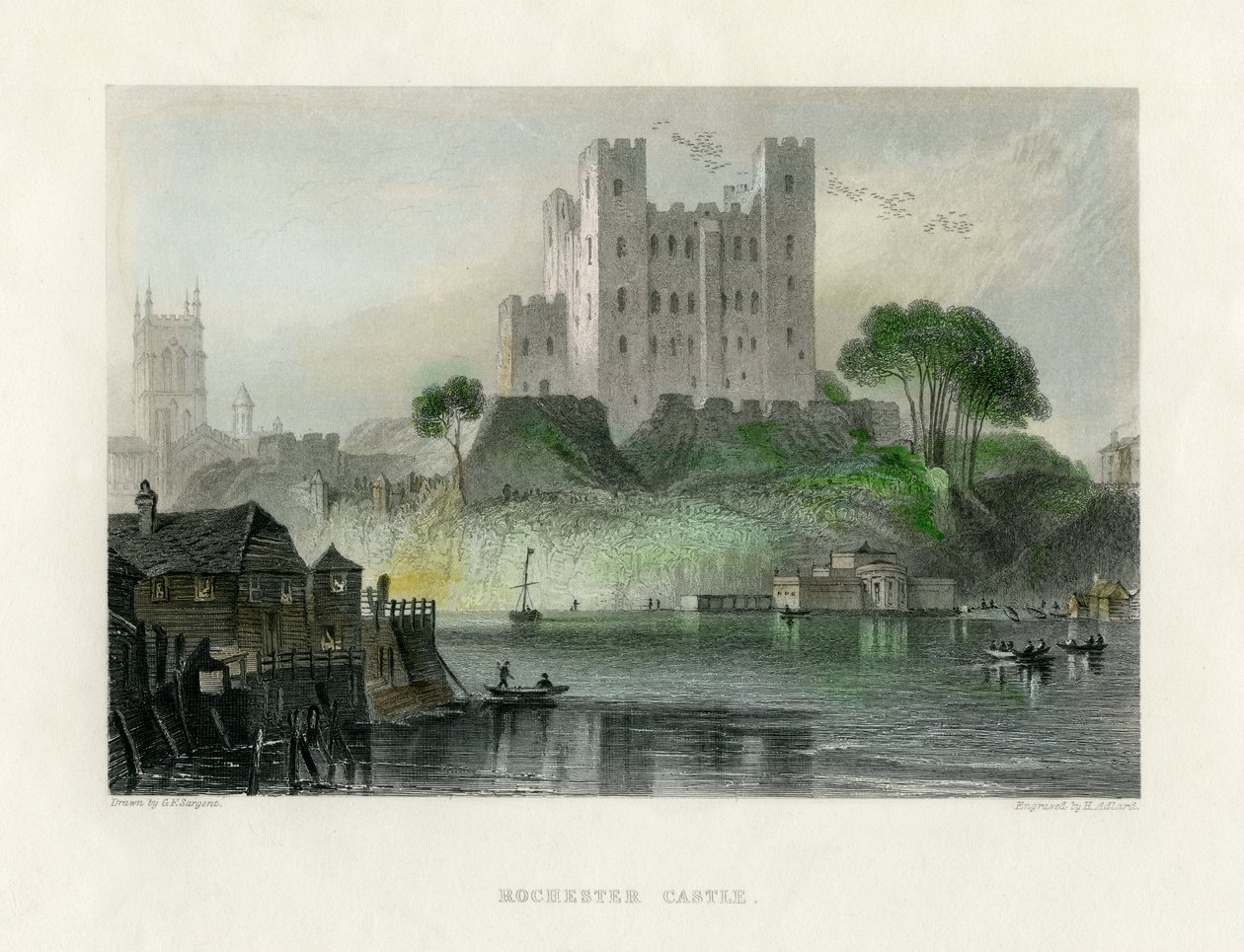 Rochester Castle, Kent, meados do século XIX. de Henry Adlard