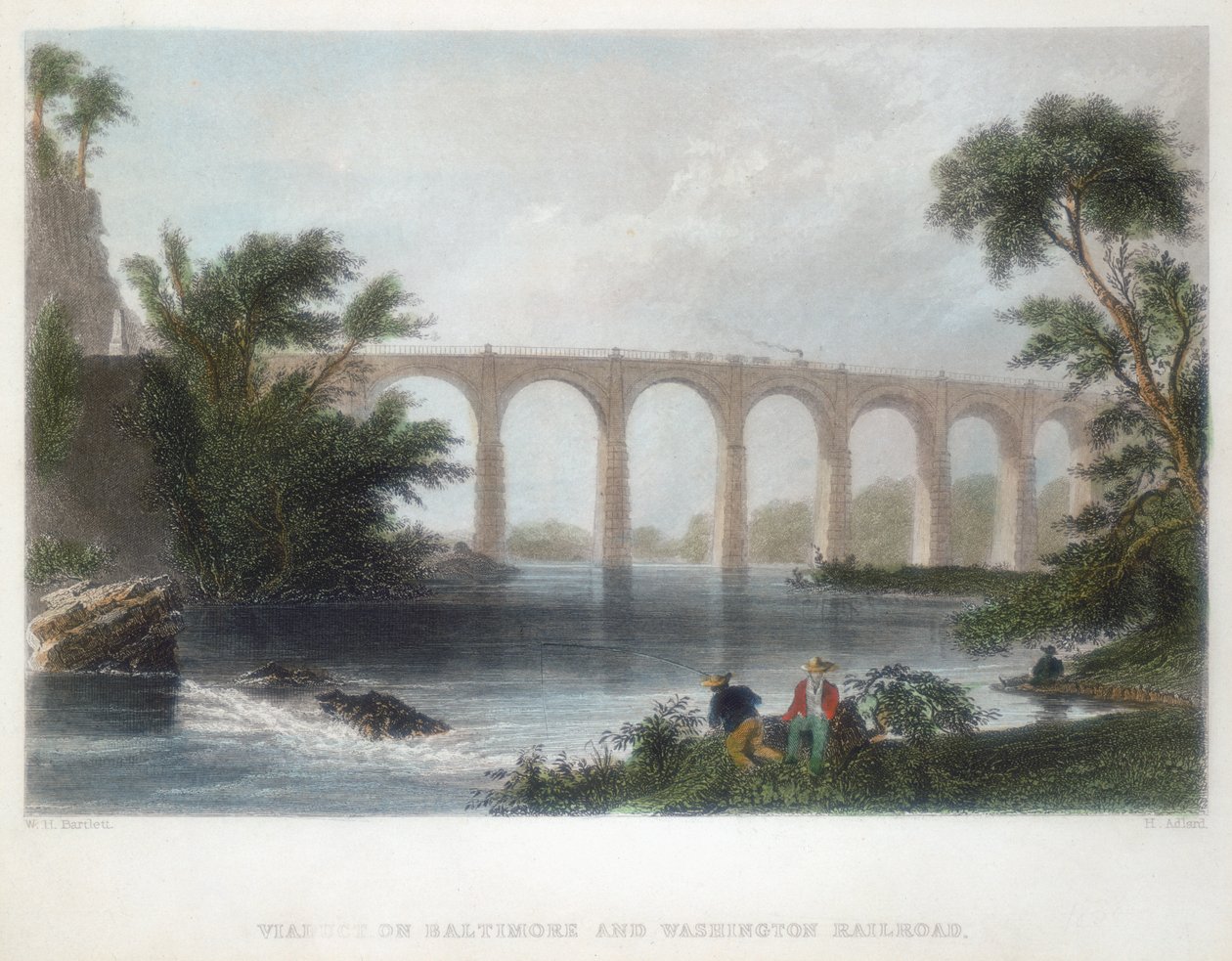 Viaduto na estrada de ferro Baltimore & Washington, c1838 de Henry Adlard