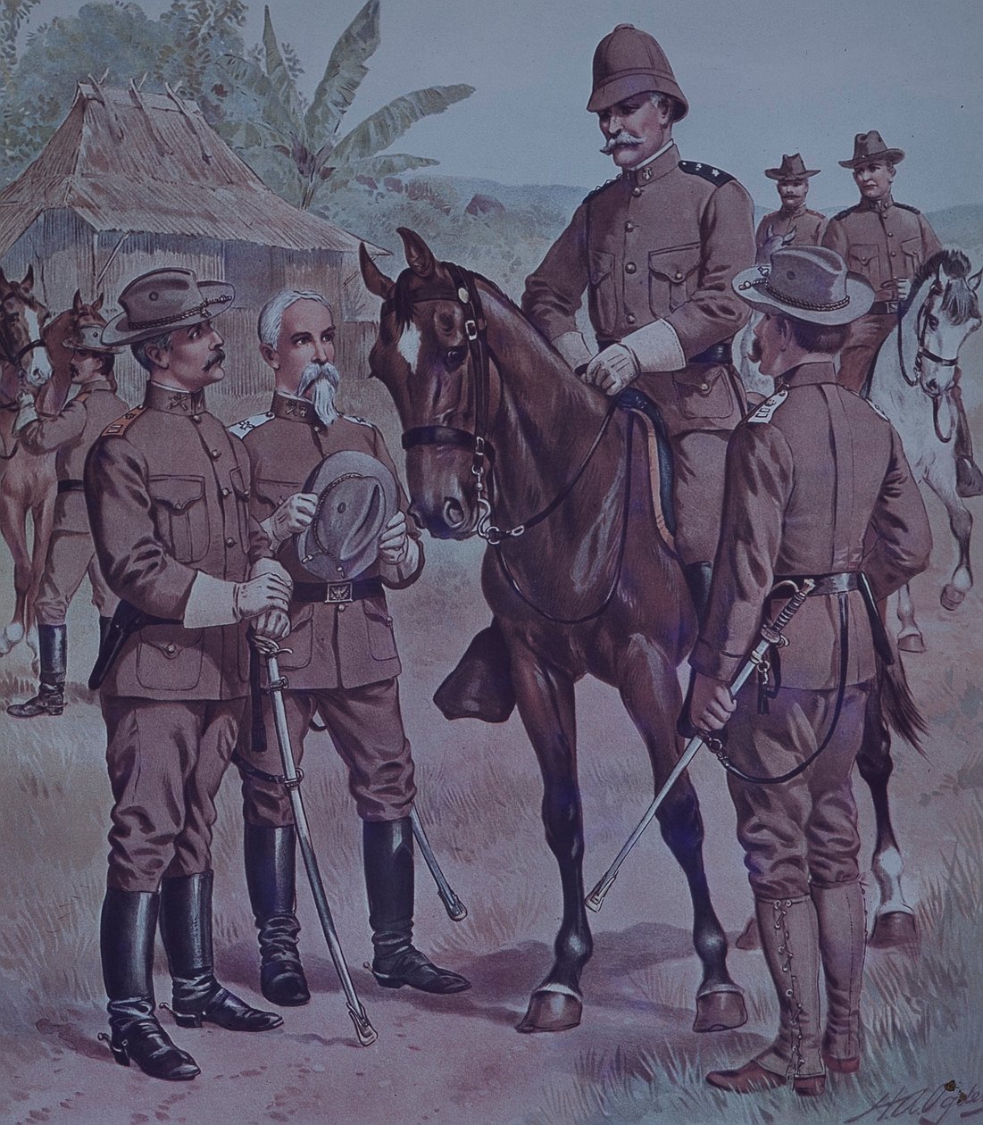 Guerra Hispano-Americana 1898, tropas americanas, montadas Gen Lawton, Comandante da Segunda Divisão, 5º Corpo do Exército, em Cuba de Henry Alexander Ogden