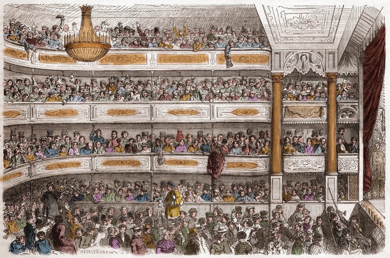 O auditório do Theatre des Funambules em Paris no século XIX - Theatre des Funambules, boulevard du Temple a Paris, no século XIX - Gravura de Henri Valentin (1822-1886) em "Tableau-de-Paris" de Edmond Texier 1852 de Henry Augustin Valentin