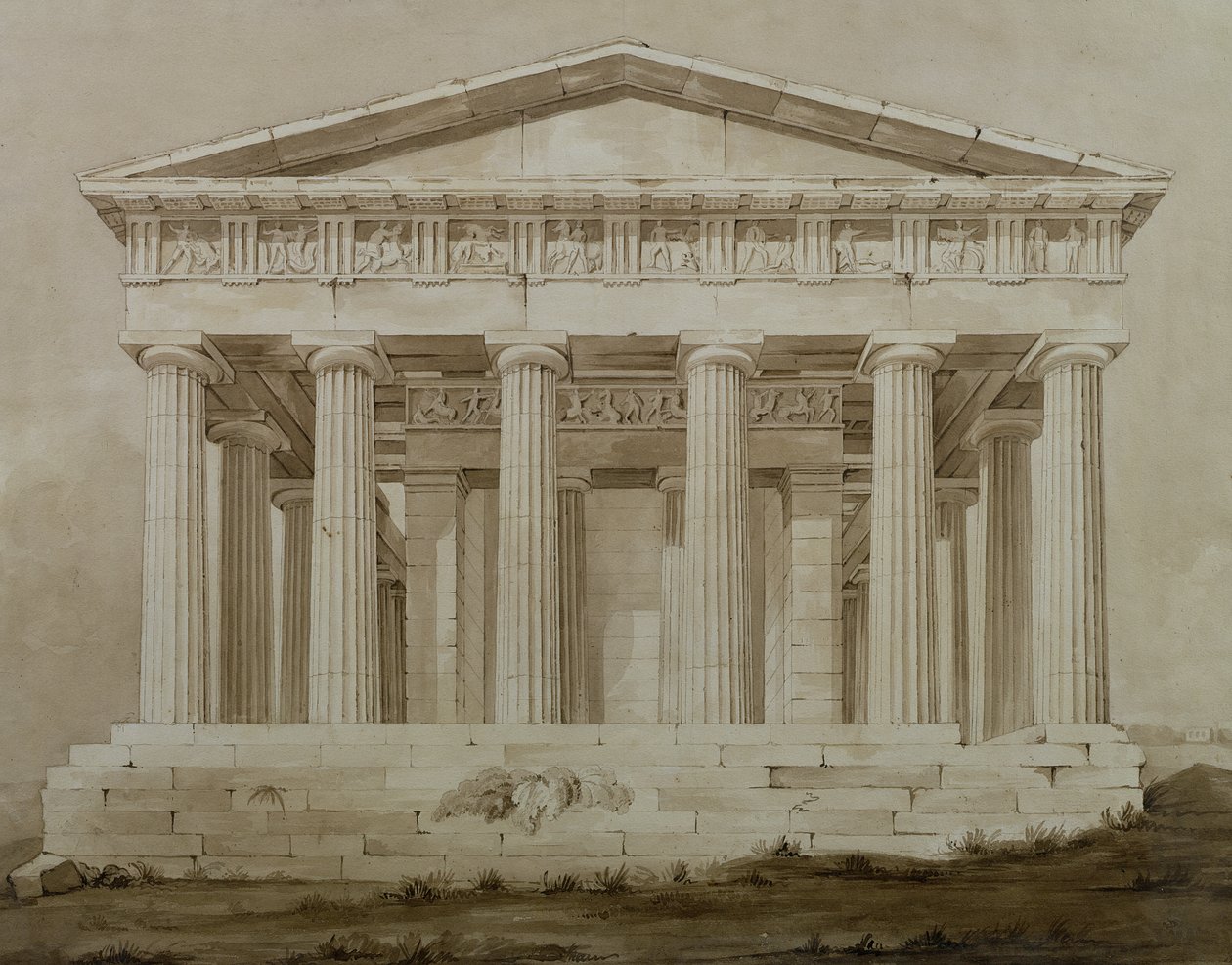 Templo de Hefesto, Atenas (sépia wc no papel) de Henry Bailey