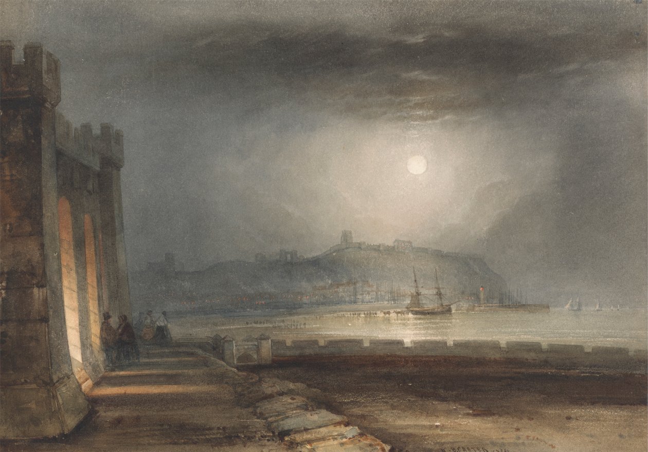 Scarborough Harbour, Yorkshire - Moonlight de Henry Barlow Carter