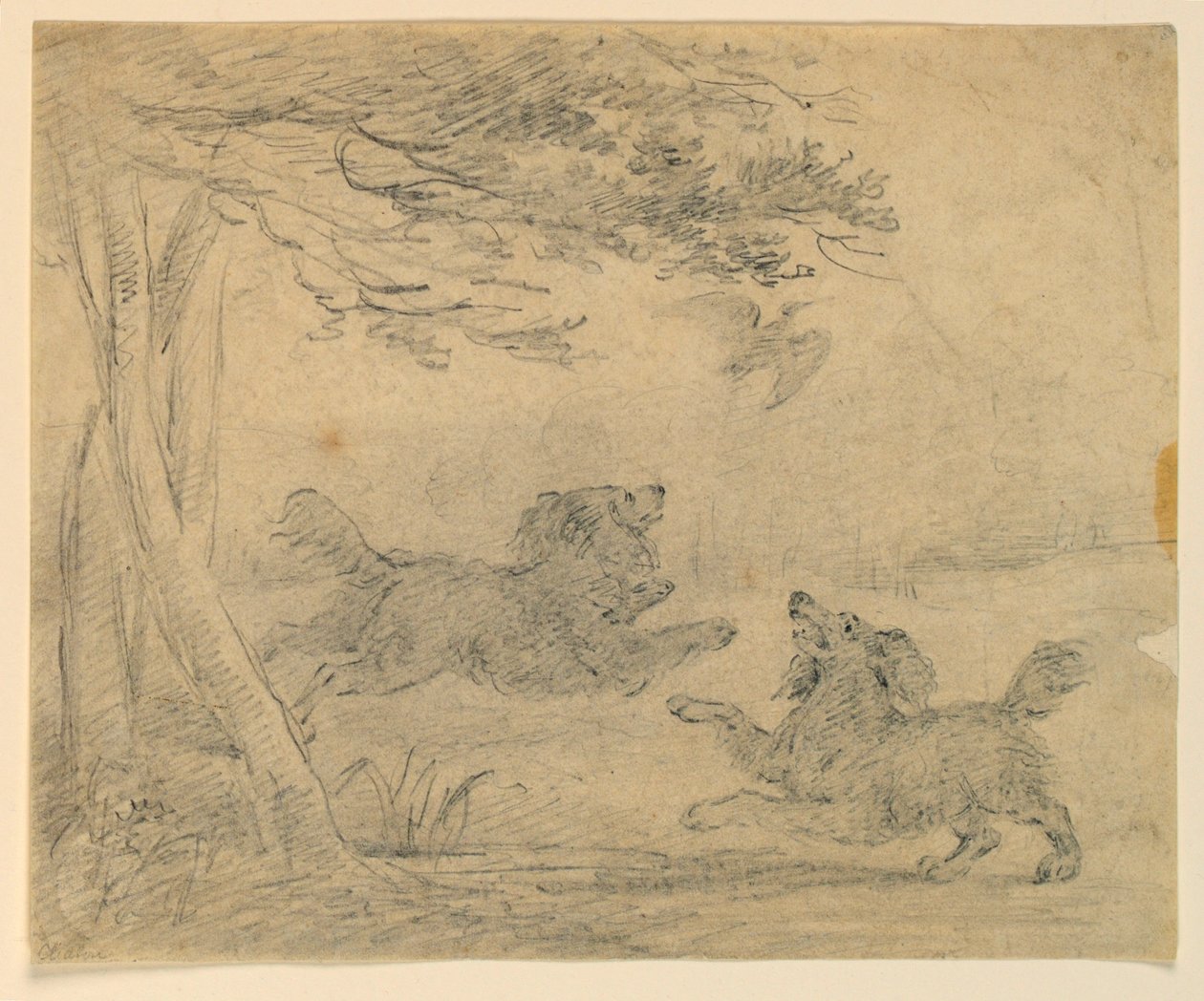 Estudo de dois Spaniels em um parque de Henry Bernard Chalon