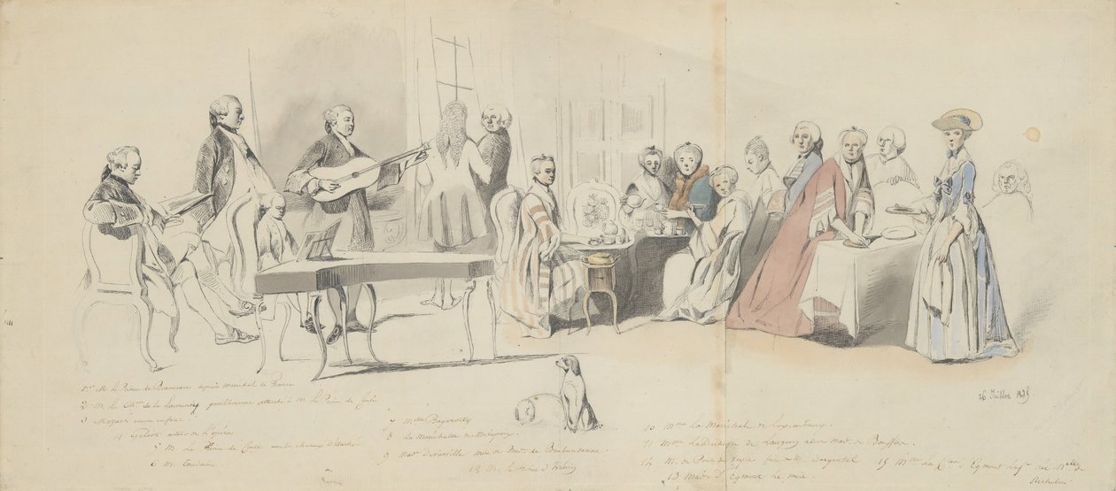 Festa do Chá na casa do Príncipe de Conti, meados do século XIX. de Henry Bonaventure Monnier