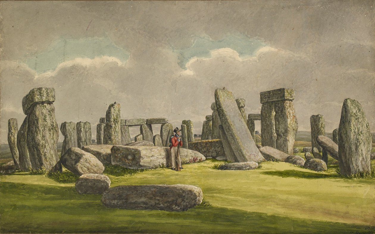 Stonehenge da WSW, mostrando ruínas com soldado, 1824-1839 de Henry Browne