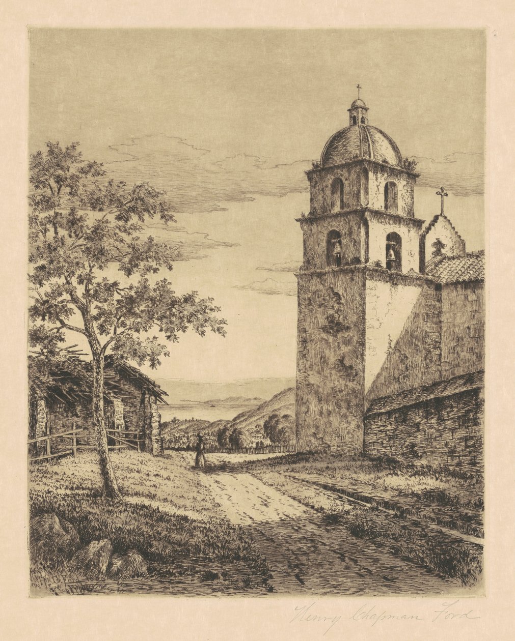Missão Santa Bárbara, olhando para o sul de Henry Chapman Ford
