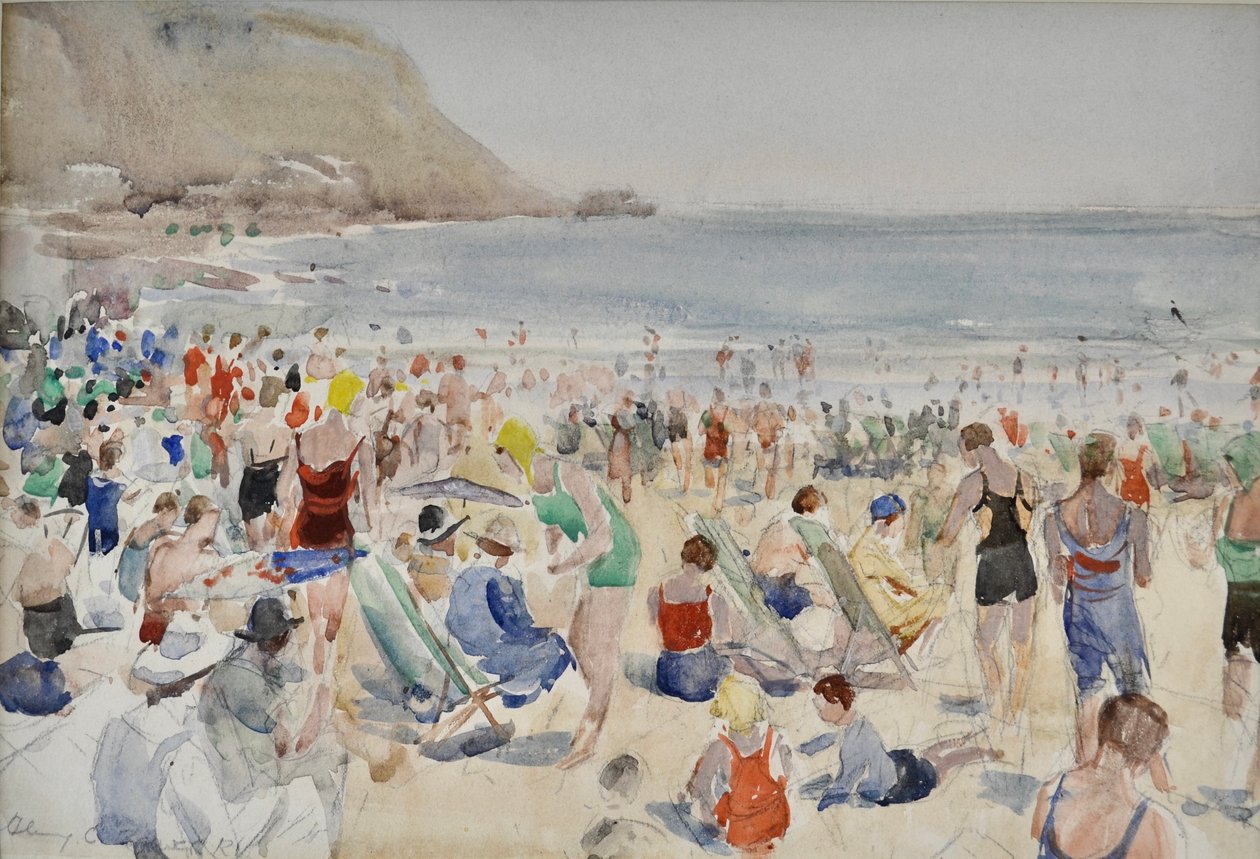 Na praia, c.1920-30 (aguarela) de Henry Charles Brewer