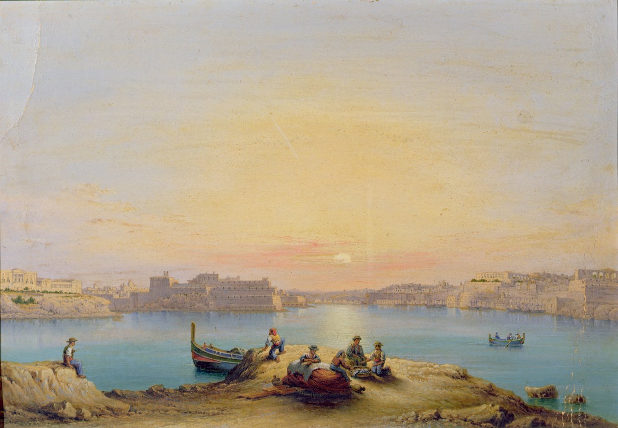 Porto de Valetta ao pôr do sol de Henry Charles Ferro
