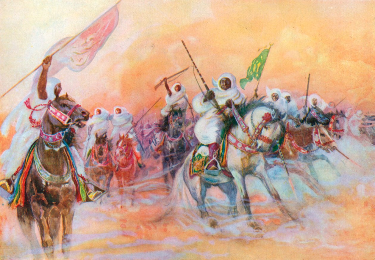 Um jogo de pó em Marrocos (litografia a cores) de Henry Charles Seppings Wright