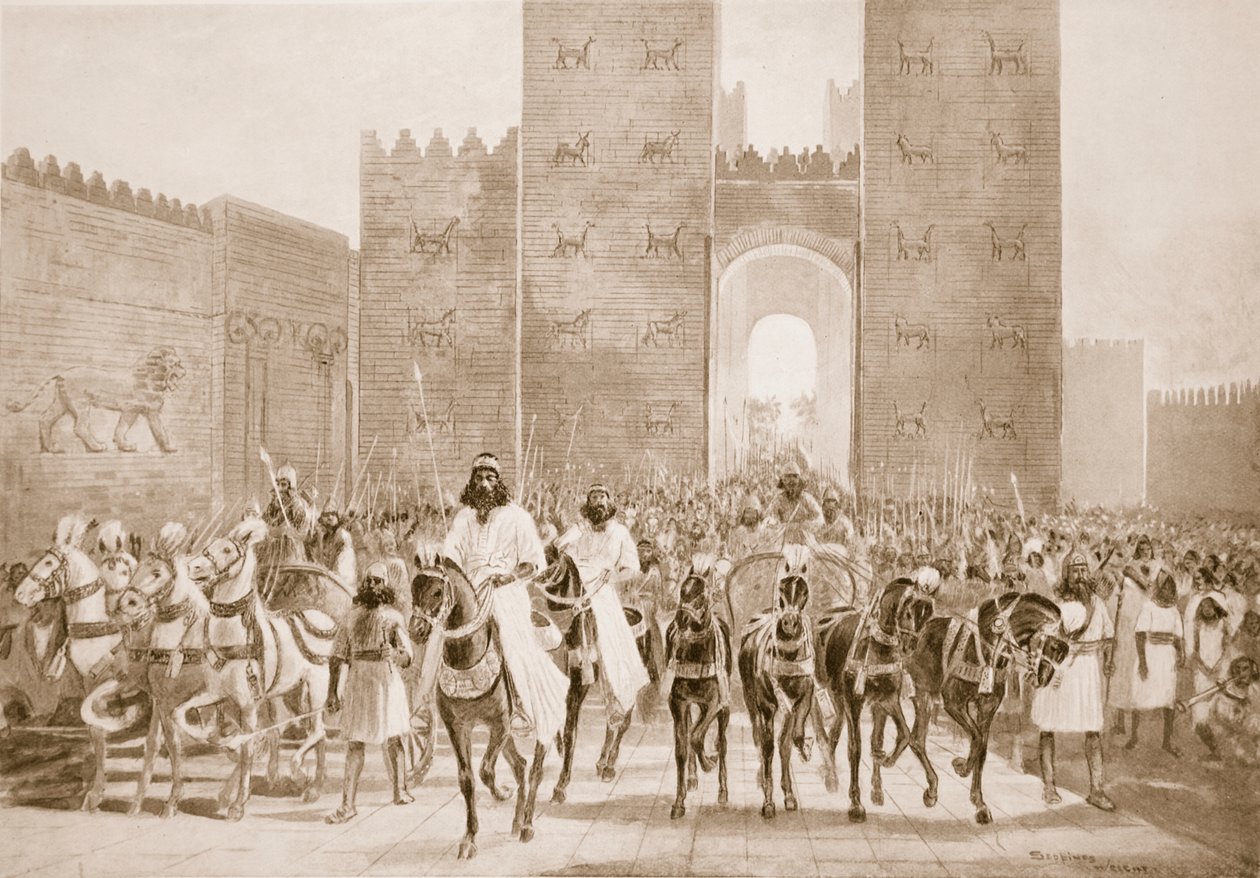 Entrada de Ciro na Babilônia, ilustração da "História das Nações de Hutchinson" de Henry Charles Seppings Wright