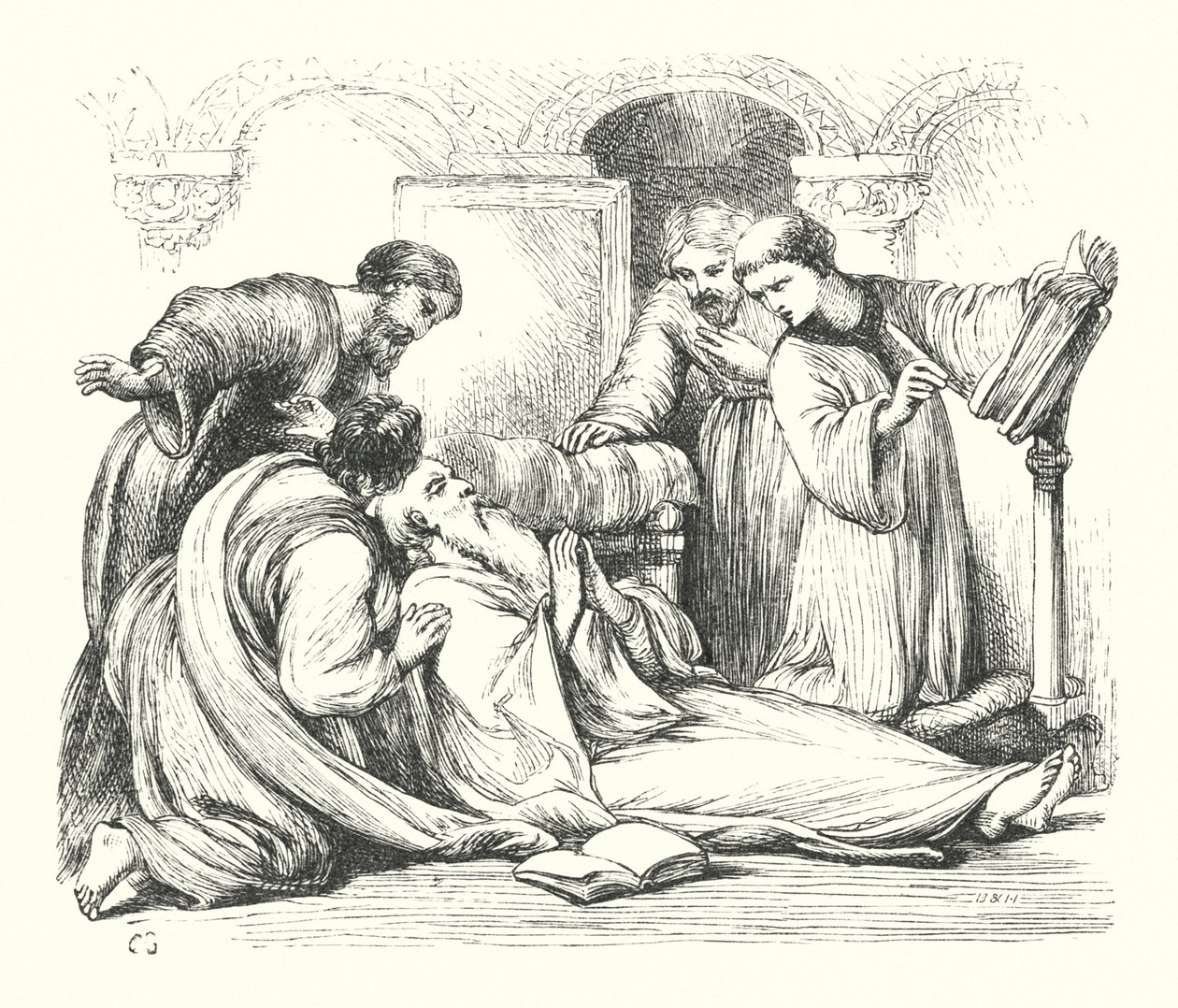 Morte do Venerável Bede (gravura) de Henry Courtney (after) Selous