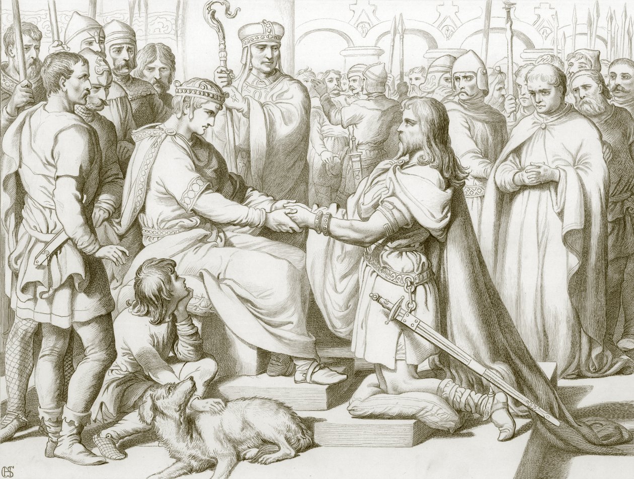 Como Hereward foi ter com o rei (gravura) de Henry Courtney (after) Selous