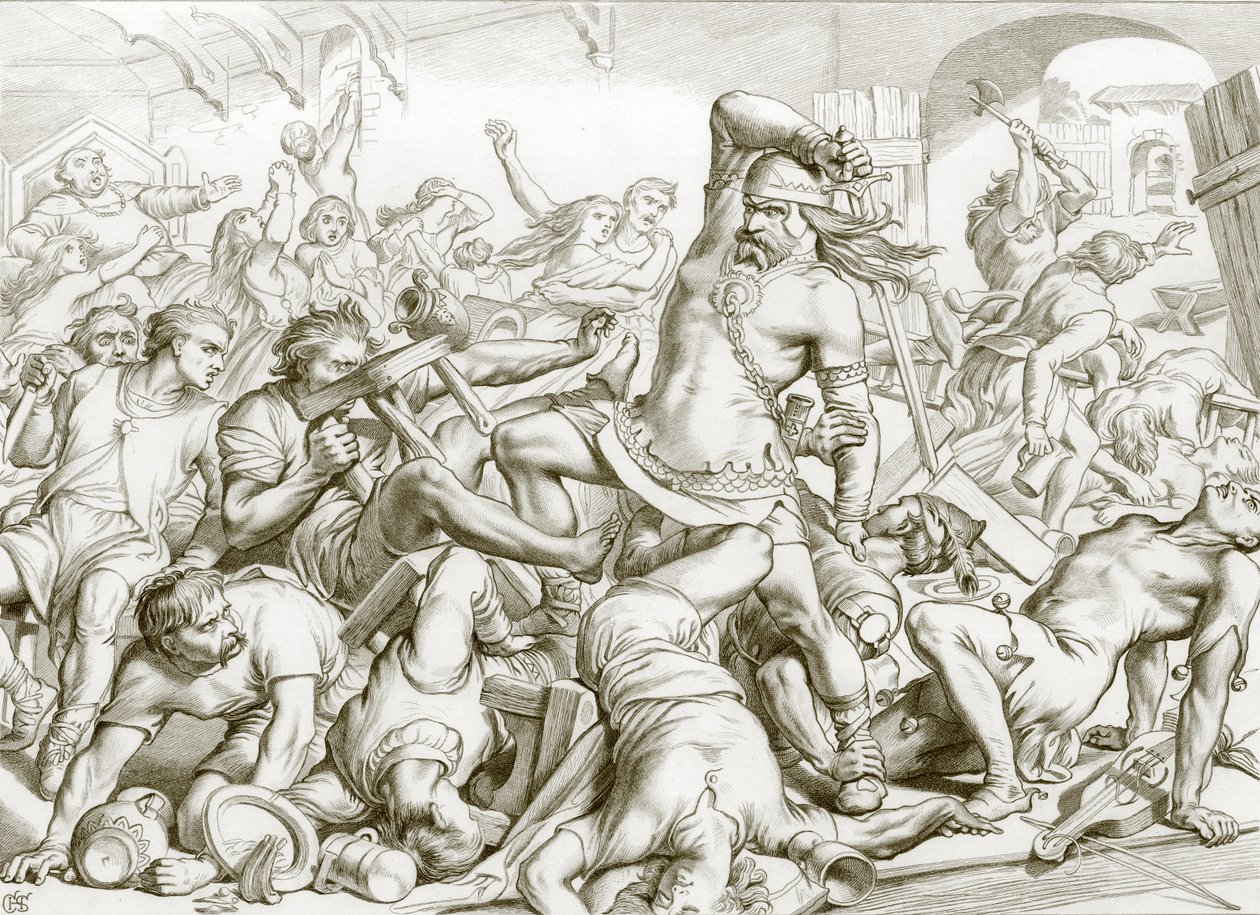 Como Hereward libertou Bourne dos franceses (gravura) de Henry Courtney (after) Selous