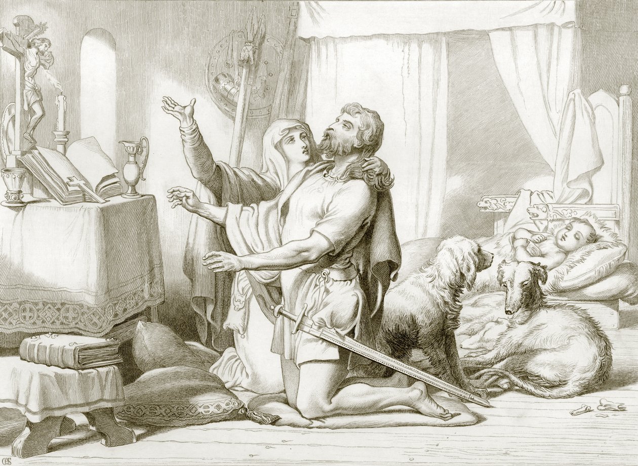Como Torfrida ensina Hereward a rezar (gravura) de Henry Courtney (after) Selous