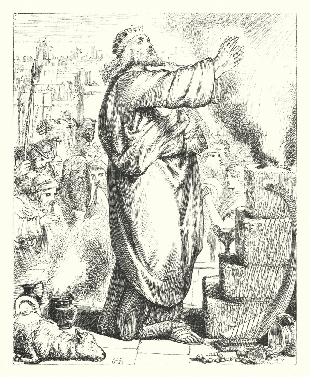 O Sacrifício de David (gravura) de Henry Courtney (after) Selous
