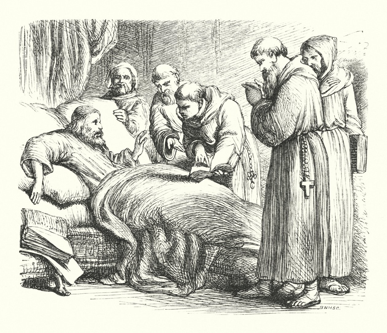 Wycliffe no seu leito de morte (gravura) de Henry Courtney (after) Selous
