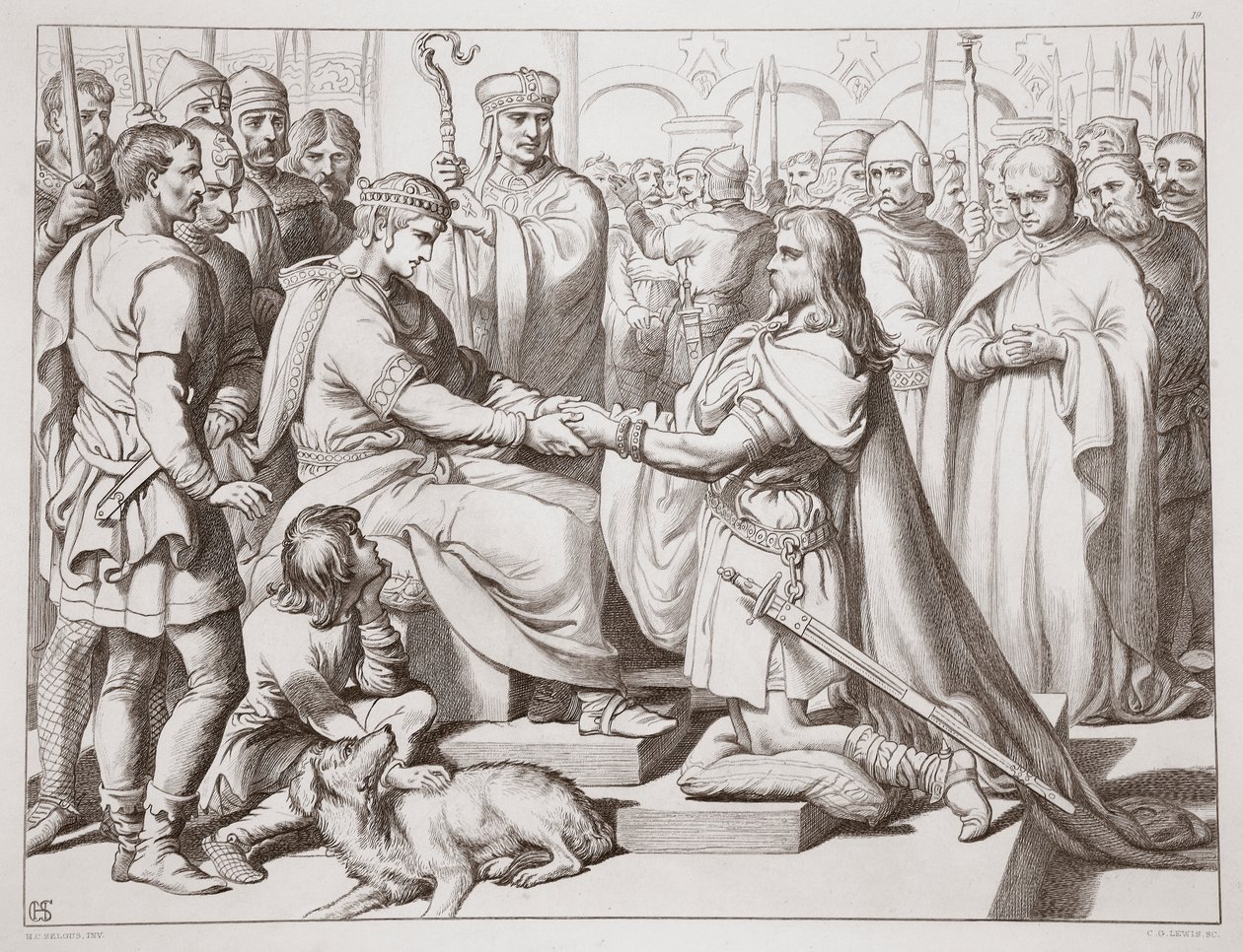 Como Hereward veio para o rei, ilustração de Hereward the Great, de Charles Kingsley, pub. 1870, gravado por CG Lewis (gravura em chapa de aço) de Henry Courtney Selous