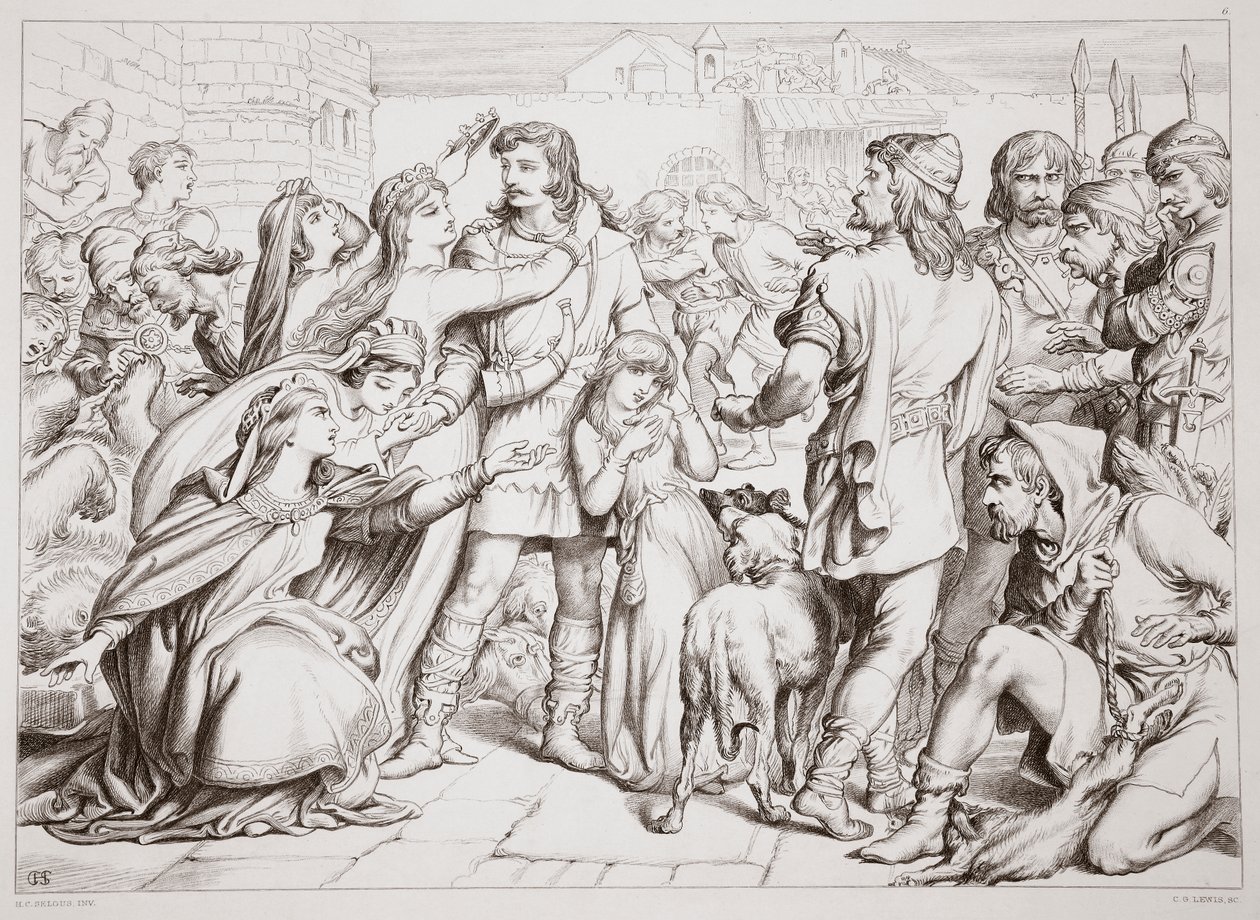 Como Hereward matou o urso, ilustração de Hereward the Great por Charles Kingsley, bar. 1870, gravado por CG Lewis (gravura em chapa de aço) de Henry Courtney Selous