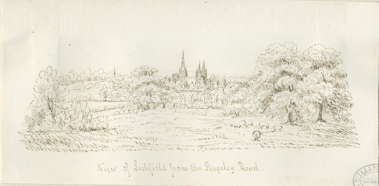 Lichfield - Vista Norte (distante): desenho a caneta, nd [1788-1855] (desenho) de Henry Curzon Allport