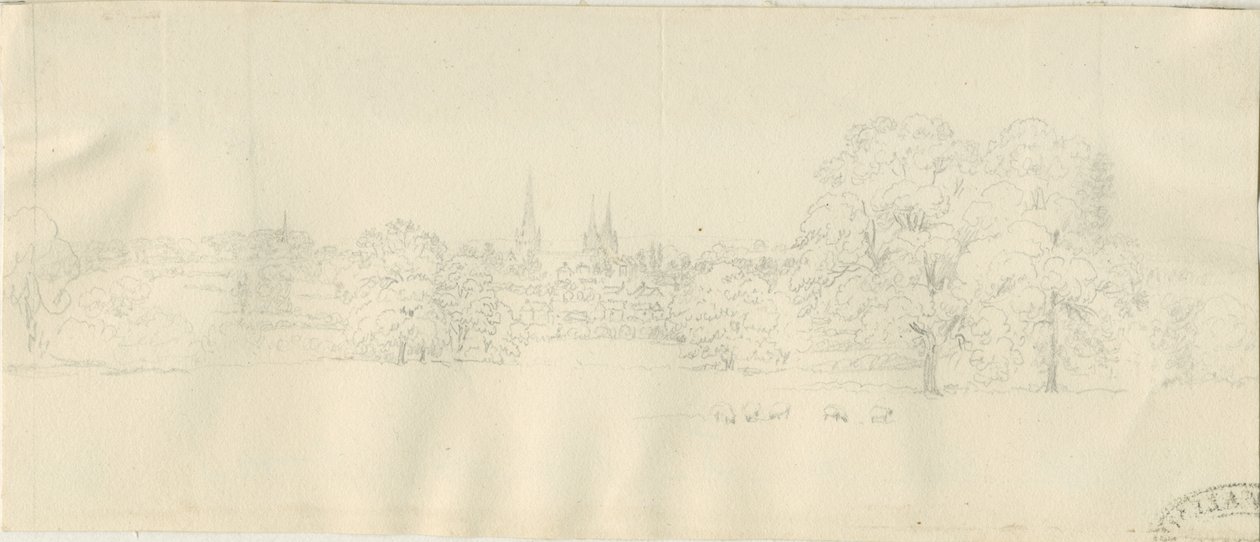 Lichfield - Vista Norte (distante): desenho a lápis, nd [1788-1855] (desenho) de Henry Curzon Allport