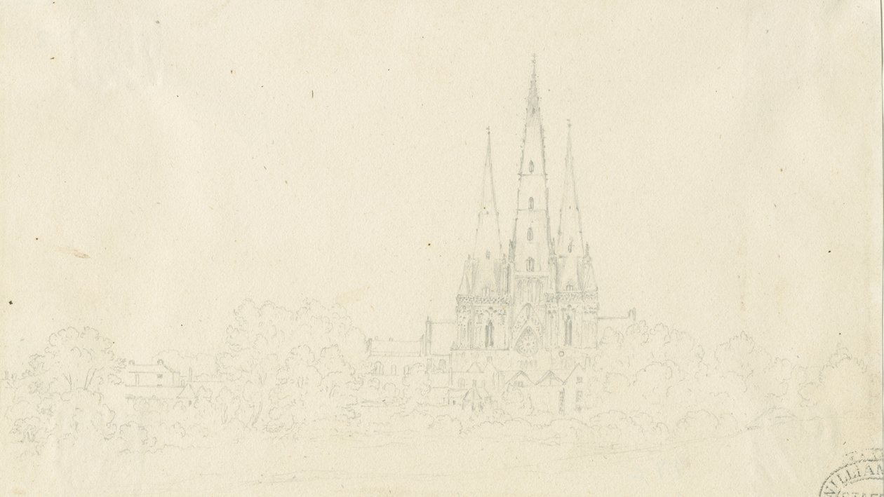 Catedral de Lichfield - Vista leste: desenho a lápis, sd [ Séc. 19] de Henry Curzon Allport