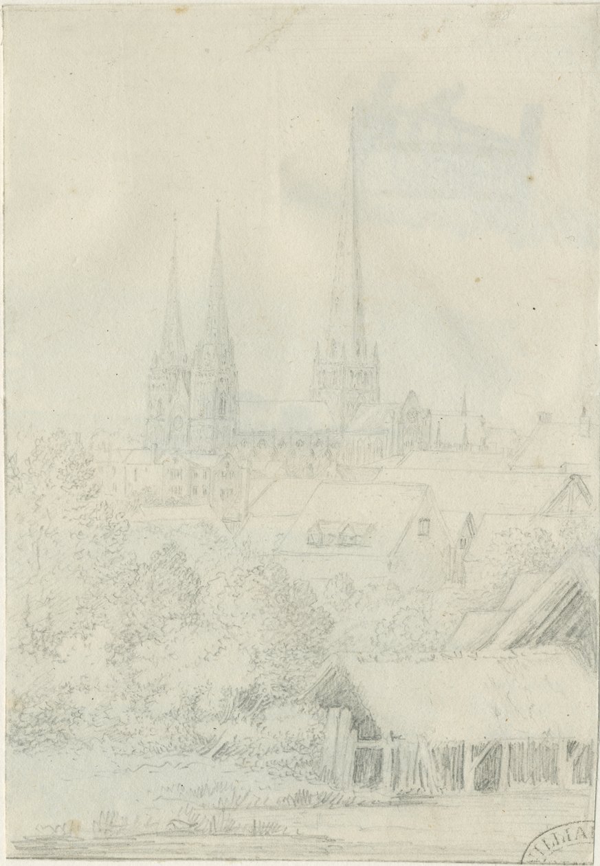 Catedral de Lichfield - Vista sudoeste: desenho a lápis, nd [ 1788-1855] (desenho) de Henry Curzon Allport