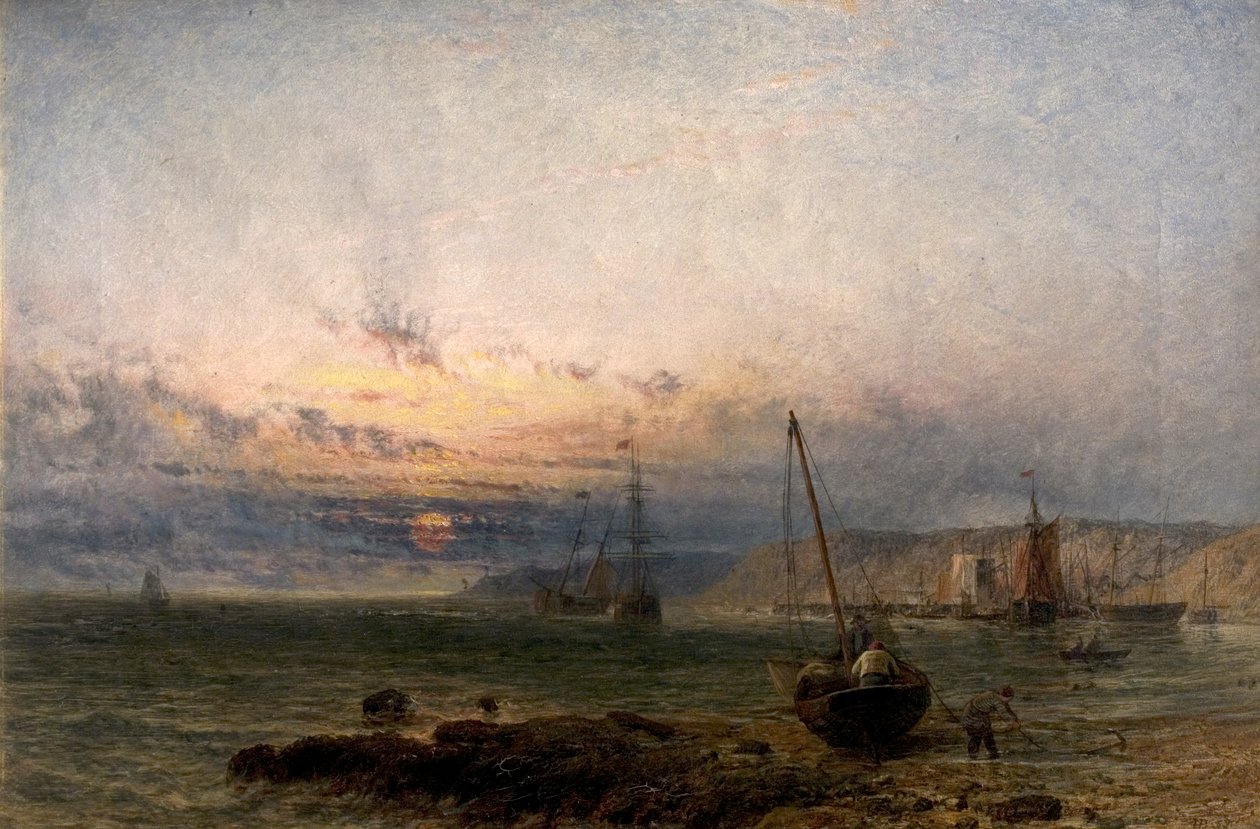 Cena da costa, por do sol, 1852 de Henry Dawson