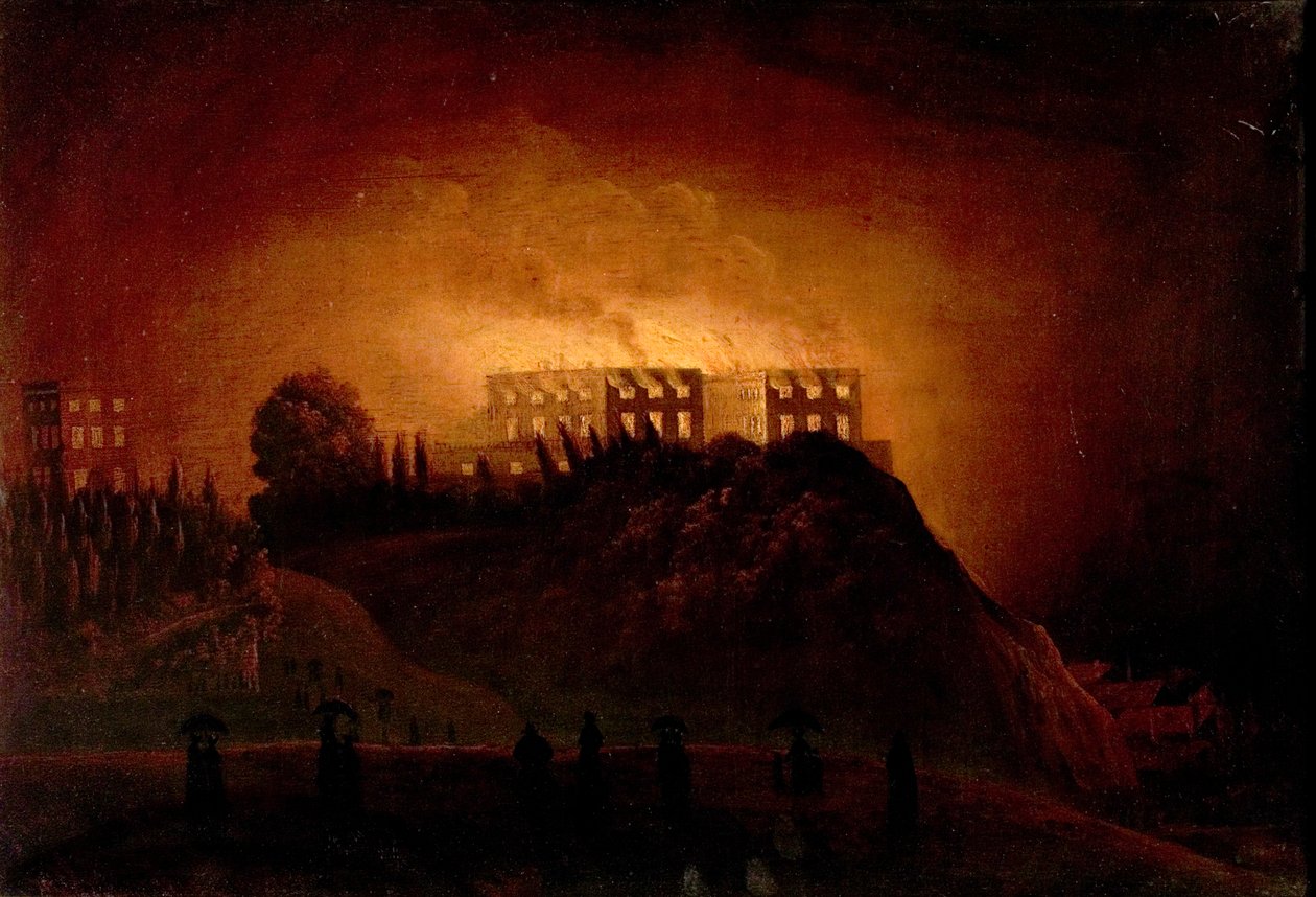 Nottingham Castle on Fire, 10 de outubro de 1831, meados do século XIX de Henry Dawson