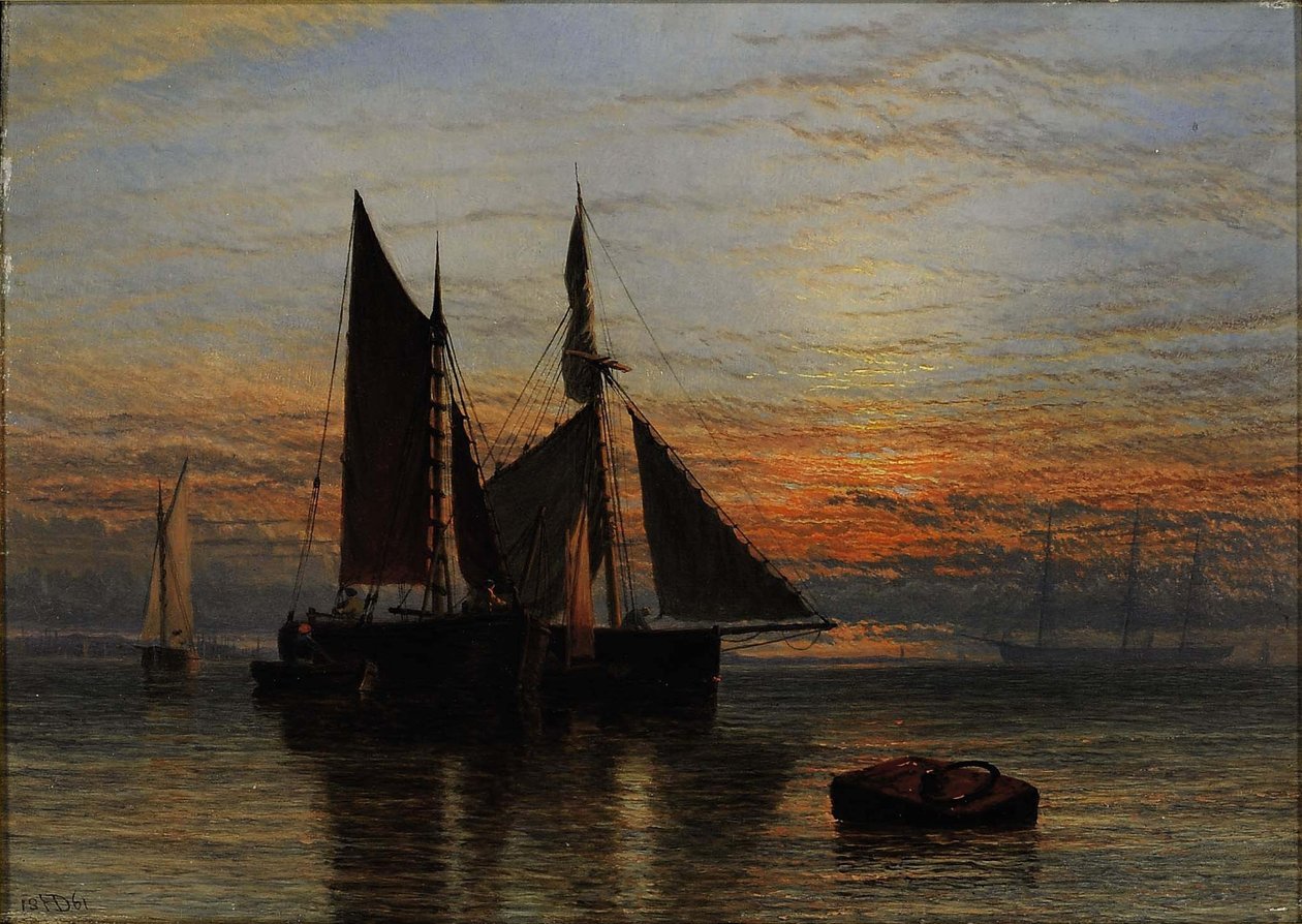 Navegação num mar calmo ao anoitecer de Henry Dawson
