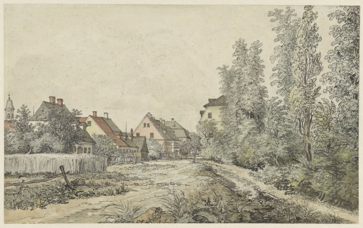 Estrada da aldeia com casas (na Alemanha?) de Henry Edridge