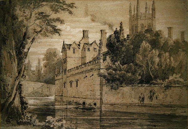 Magdalen College - Uma Vista em Cherwell olhando para a Ponte (lápis e aguarela sobre papel) de Henry Edridge