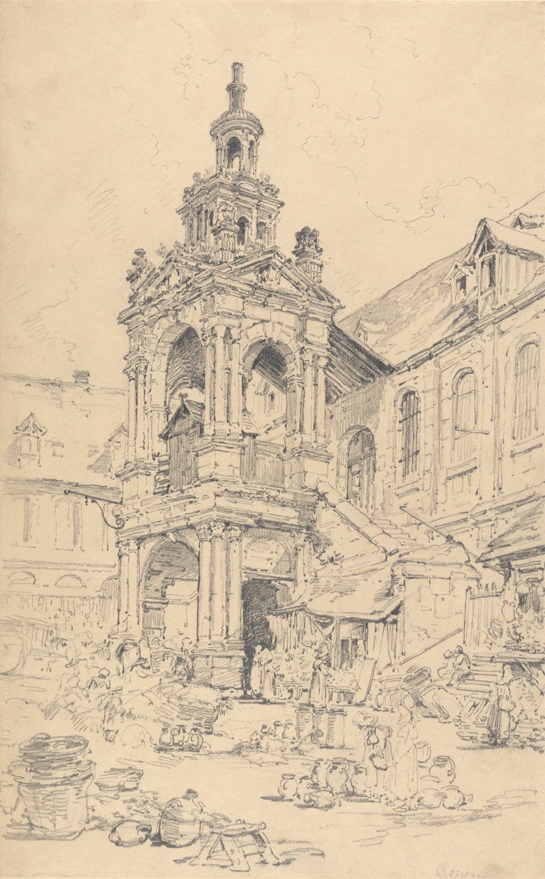 O alpendre da Halle da Haute Vielle Tour, Rouen de Henry Edridge