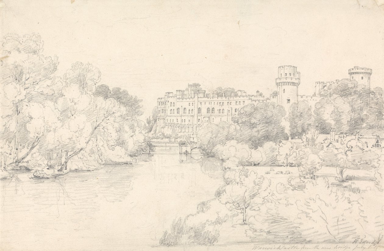 Castelo de Warwick a partir da Ponte Nova de Henry Edridge