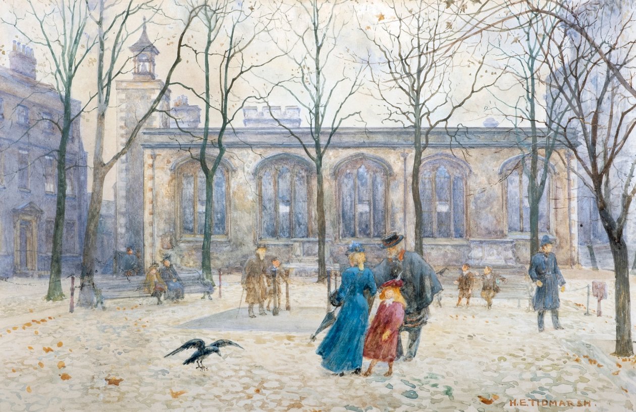 O Corvo da Igreja, Torre de Londres (aguarela) de Henry Edward Tidmarsh