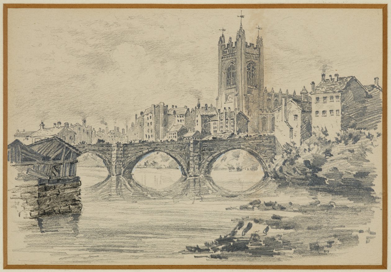 A Igreja Velha e a Ponte de Salford (de uma gravura antiga) de Henry Edward Tidmarsh