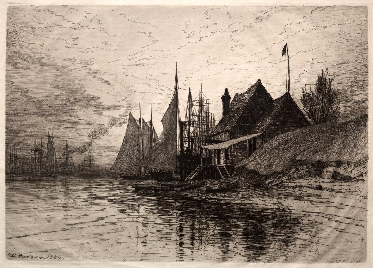 Noite, porto de Nova York, 1884. de Henry Farrer