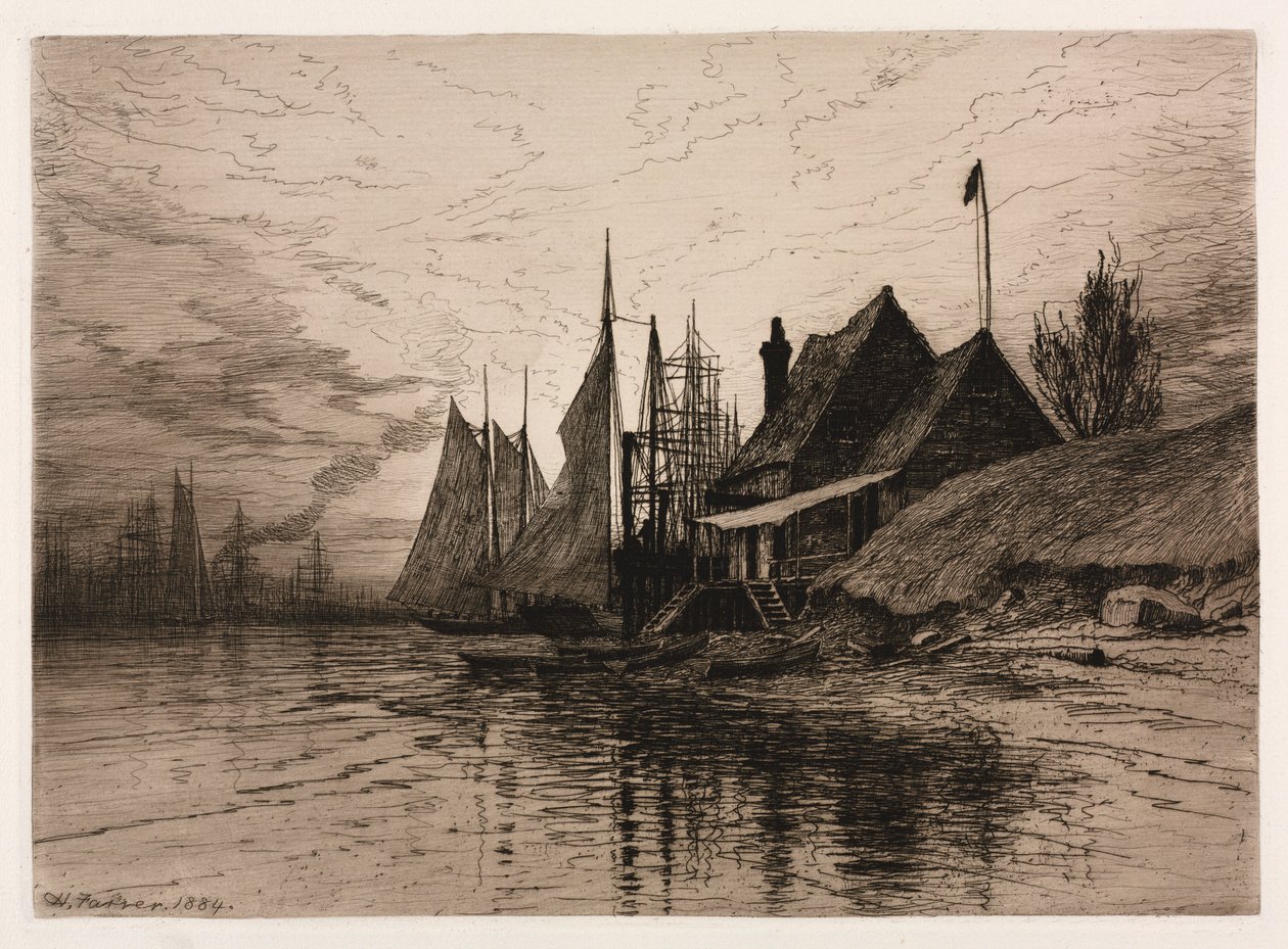 Noite, porto de Nova York, 1884. de Henry Farrer