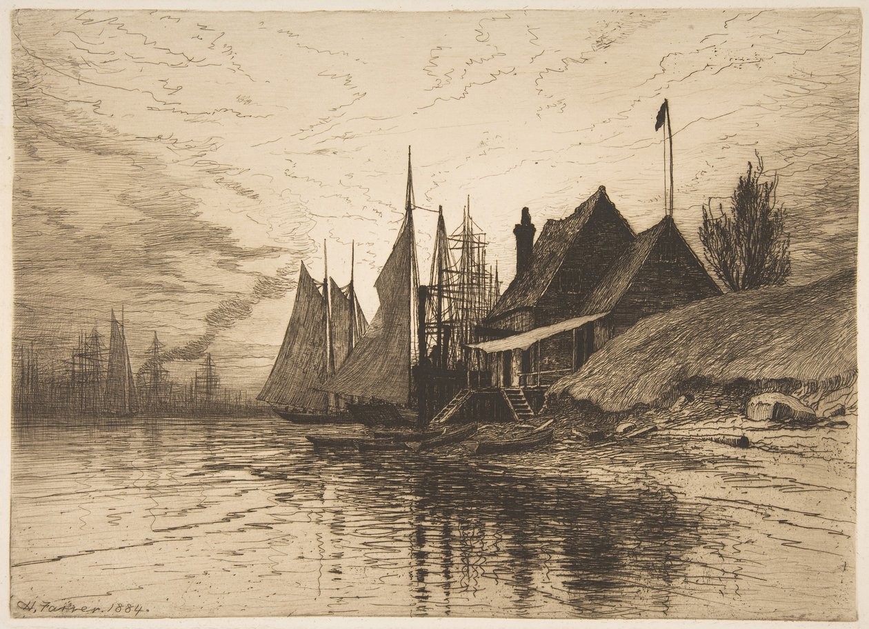 Noite, porto de Nova York, 1884. de Henry Farrer