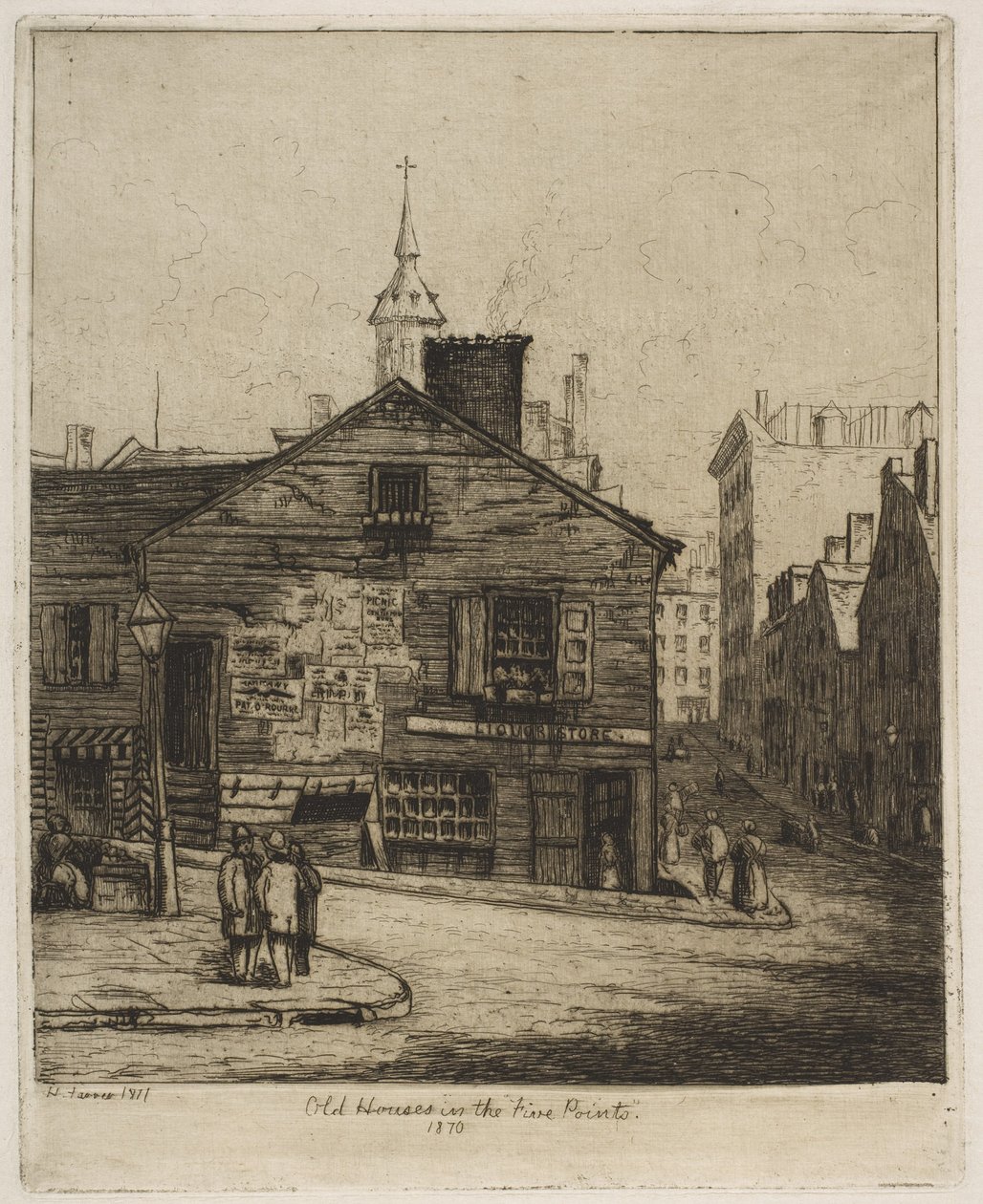 Casas antigas nos «Five Points», 1870, de «Scenes of Old New York» de Henry Farrer