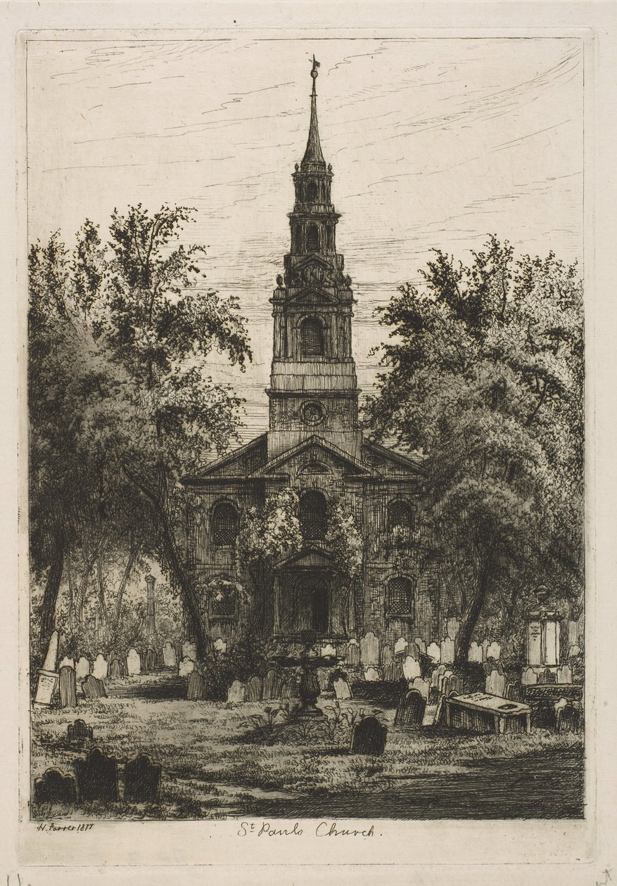St. Pauls Chapel, Nova Iorque, de Cenas da Velha Nova Iorque, 1877. de Henry Farrer